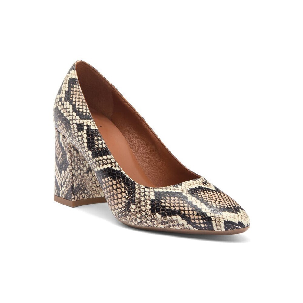 Aquatalia Peony Pump Women's US 7.5 Beige Snake Print Slip On Block Heel ZOGG586